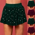 thumbnail image 1 of AGWOLF Women's Velvet Short Skirt Holiday Elastic High Waist Pearl Studded Skort with Shorts Ladies Birthday Party Shorts, 1 of 10