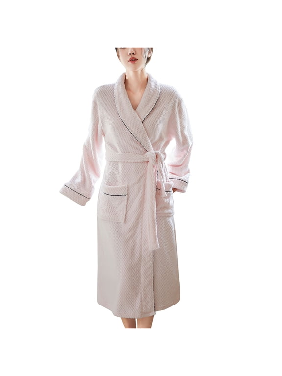 Women's Waffle Robes with Pockets Lightweight Absorbent Quick Dry Terry Cloth Soft Flannel Bathrobe for Bath Swimming Pink M