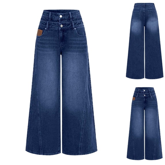 AGWOLF Women's Wide Leg Barrel Jeans Baggy High Waisted Denim Pants Vintage Y2K Double Waist Jean Trendy Streetwear Blue S