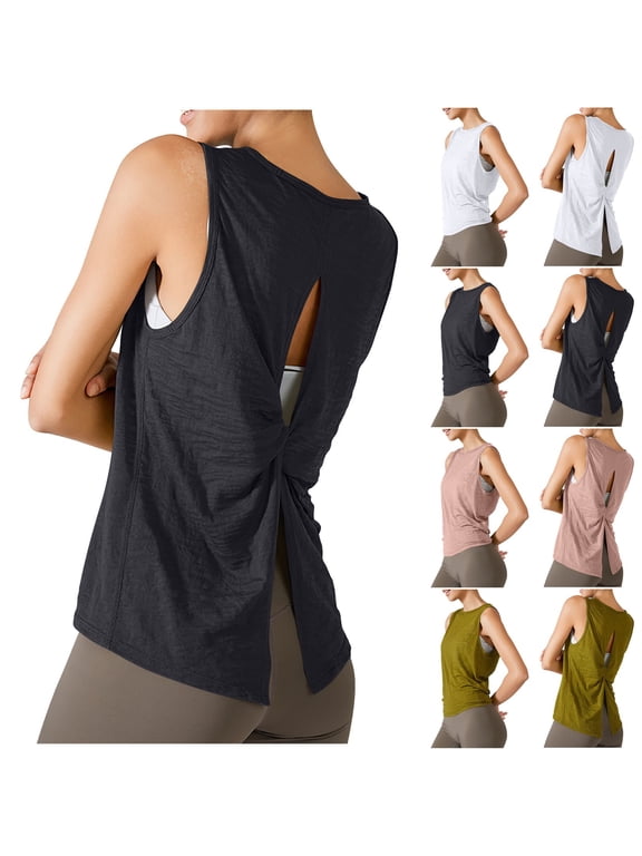 Women's Workout Tank Tops Athletic Racerback Tops Open Back Yoga Tanks Tie Back Sleeveless Workout Shirt Athletic Activewear Black S