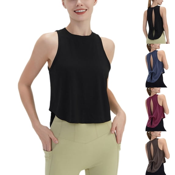 AGWOLF Women's Workout Tank Tops Sleeveless Open Back Crop Yoga Shirts High Low Hem Athletic Gym Top Running Fitness Loose Summer Clothes Gray L