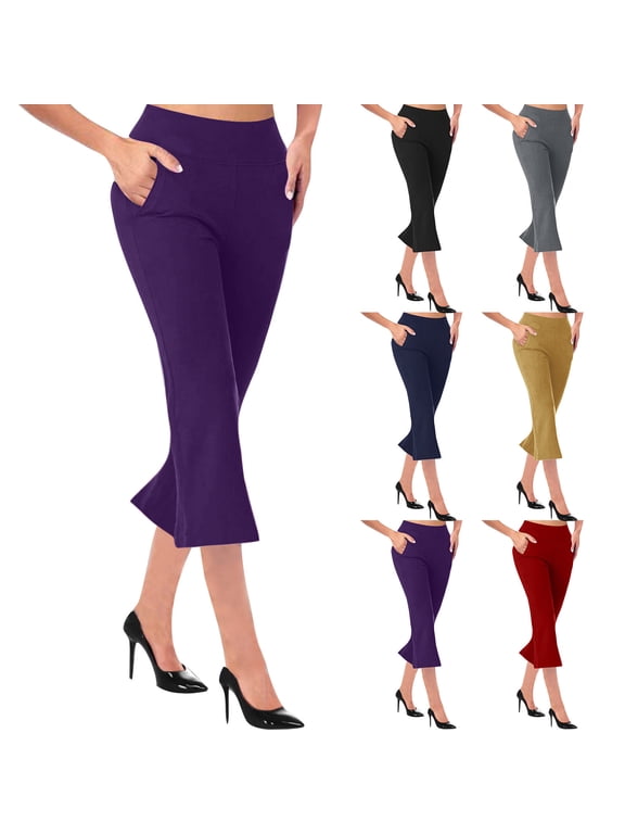 Women's Yoga Capri Pants with Pockets Flare Workout Lounge Bootleg Leggings Bootcut Crop Exercise Pants High Waisted Tummy Control Bell Bottom Leggings