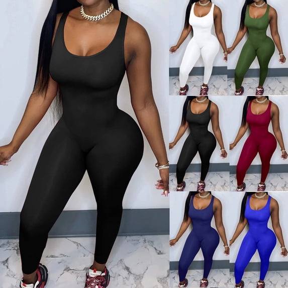 AGWOLF Women's Yoga Jumpsuits One Piece Workout Tank Tops Sleeveless Bodycon Rompers Seamless Tummy Control Bodysuits Gym Fitness Jumpsuit Green L