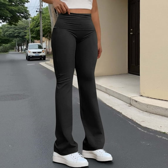 AGWOLF Women's Yoga Pants Flare High Waist Leggings Casual Tummy Control Lounge Pants Workout Solid Color Legging