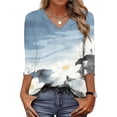 thumbnail image 1 of AGWOLF Womens 3/4 Sleeve Tops V-Neck Art Style Tunic Top Dressy Casual Blouses Trendy Vacation Clothes Multicolor S, 1 of 8