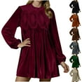 thumbnail image 1 of AGWOLF Womens A-Line Velvet Lace Overall Pleated Swing Babydoll Casual Skirtall Scallop Neck Flared Wedding Mini Dress Evening Party Dresses, 1 of 10