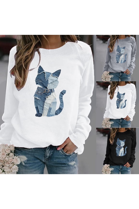Womens Animal Printed Sweatshirts Long Sleeve Crewneck Shirts Retro Graphic Pullover Summer Spring Tops for Women