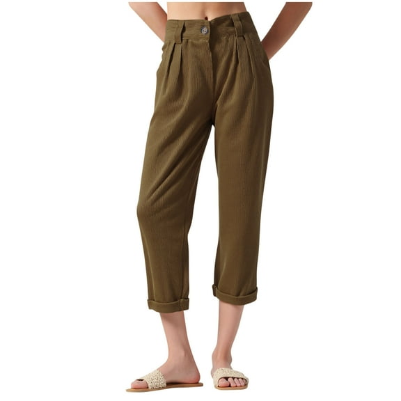 AGWOLF Womens Barrel Pants Corduroy High Waist Comfy Trousers Straight Leg Business Casual Pant with Pockets