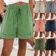 thumbnail image 1 of AGWOLF Womens Beach Shorts High Waisted Drawstring Cotton Linen Short Pants Solid Color Summer Loose Comfy Casual Shorts with Pockets, 1 of 8