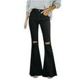 thumbnail image 1 of AGWOLF Womens Bell Bottom Jeans High Waist Ripped Flare Jean Destroyed Raw Hem Denim Pants with Pockets Y2K Distressed Trouser Black S, 1 of 9