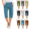 thumbnail image 1 of AGWOLF Womens Bermuda Shorts Summer Casual Loose Comfy Knee Length Short Elastic Waist Cotton Linen Long Shorts with Pocket, 1 of 7