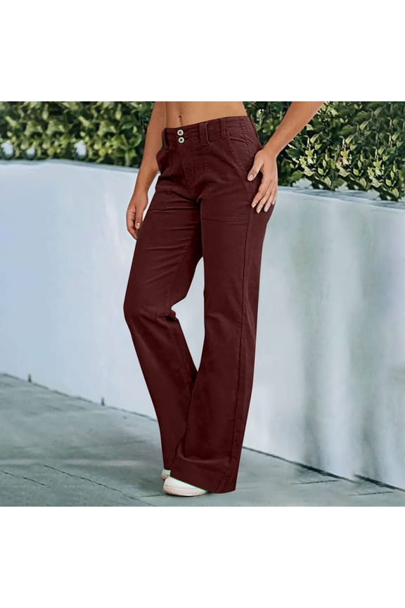 Womens Bootcut Jeans Skinny Low Rise Straight Leg Domin Pants Loose Casual Work Trousers