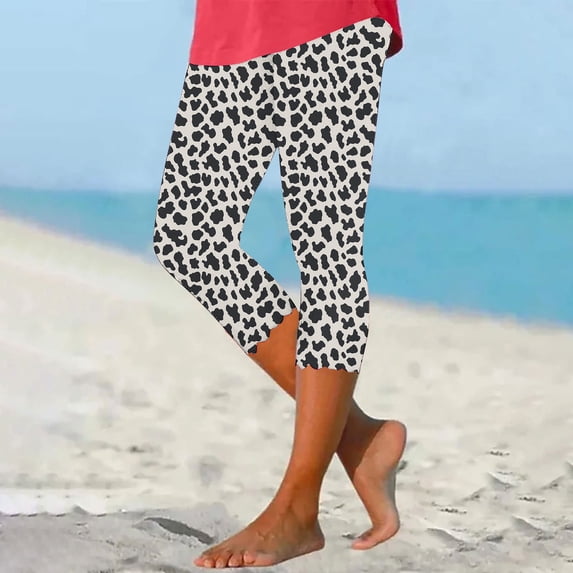 AGWOLF Womens Capri Leggings Plus Size Floral Capris High Rise Tummy Control Yoga Pants 2025 Summer Knee Length Capri Legging Loose Fit Cropped Pants