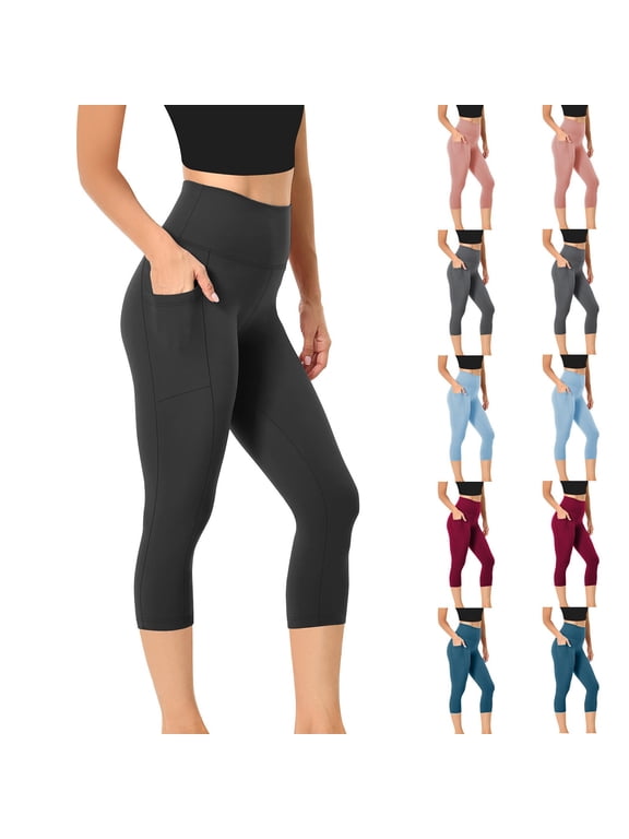 Womens Capri Leggings with Pockets High Waisted Tummy Control Yoga Workout Cropped Leggings Lightweight Stretch Slim Capris 2025