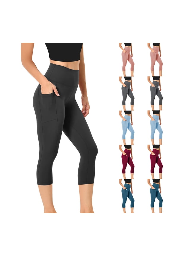 Womens Capri Leggings with Pockets High Waisted Tummy Control Yoga Workout Cropped Leggings Lightweight Stretch Slim Capris 2025
