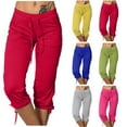 thumbnail image 1 of AGWOLF Womens Capris for Summer Lightweight Drawstring Yoga Pants with Pockets Mid Elastic Waisted Solid Color Workout Capri Pants Casual Knee Length Crop Trousers, 1 of 8