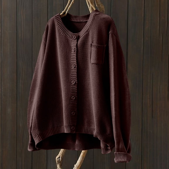 AGWOLF Womens Cardigan Sweaters Chunky Oversized Button Up Jacket Casual Knit Long Sleeve Outwear with Pockets