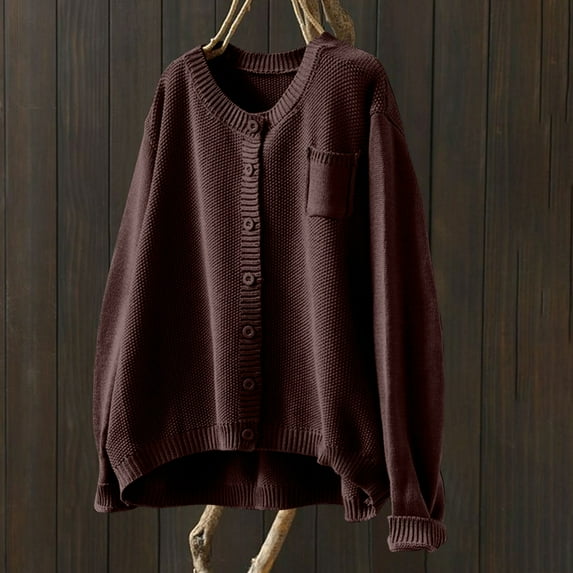 AGWOLF Womens Cardigan Sweaters Chunky Oversized Button Up Jacket Casual Knit Long Sleeve Outwear with Pockets