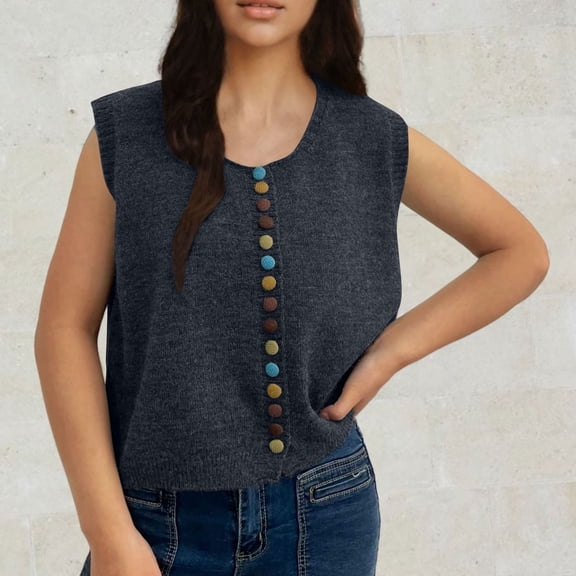 AGWOLF Womens Cardigan Sweaters Lightweight Vest Sleeveless Outwear Tops Crewneck Open Front Ribbed Knit Coat