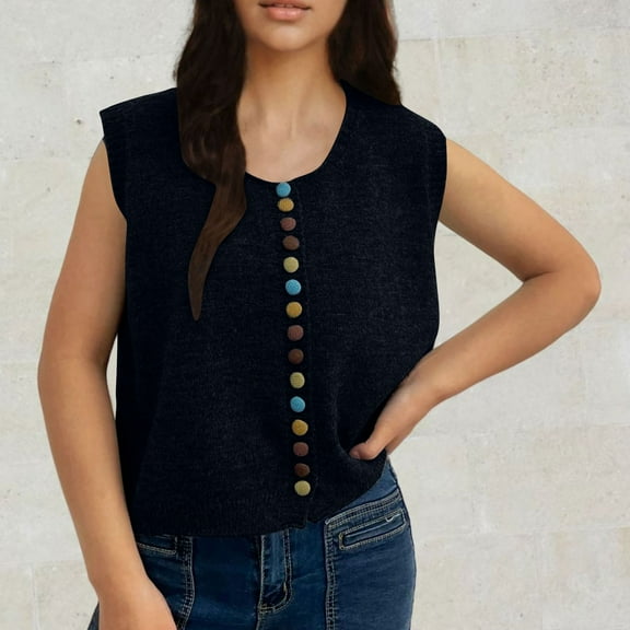 AGWOLF Womens Cardigan Sweaters Lightweight Vest Sleeveless Outwear Tops Crewneck Open Front Ribbed Knit Coat