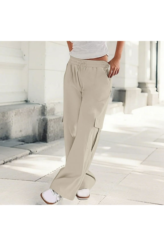 Womens Cargo Pants Hip Hop Straight Leg Elastic High Waist Hiking Pant Sports Baggy Y2K Streetwear Tousers with Muti-Pockets