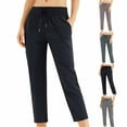 thumbnail image 1 of AGWOLF Womens Casual 7/8 Yoga Pants Lightweight Drawstring High Waist Capris Outdoor Running Athletic Track Trousers Travel Lounge Pant with Pockets Gray M, 1 of 3