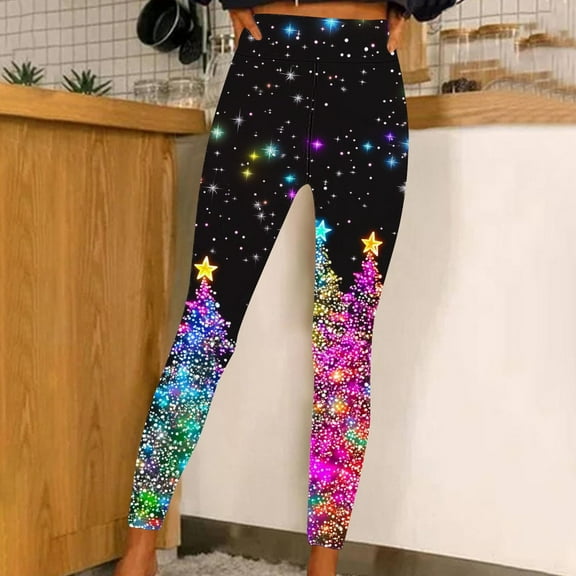 AGWOLF Womens Christmas Tree Leggings Fashion Xmas Graphic Yoga Pants High Waist Tummy Control Comfortable Tights for Running Workout