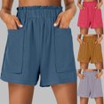 thumbnail image 1 of AGWOLF Womens Cotton Linen Shorts Elastic High Waisted Going Out Short with Pockets Summer Loose Comfy Ladies Casual Shorts, 1 of 9