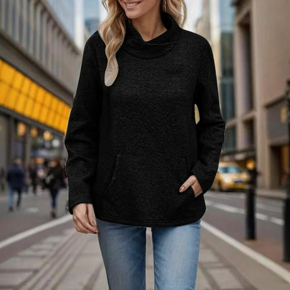 AGWOLF Womens Cowl Neck Sweatshirts Casual Lightweight Long Sleeve Tops with Pocket Loose Solid Color Pullover