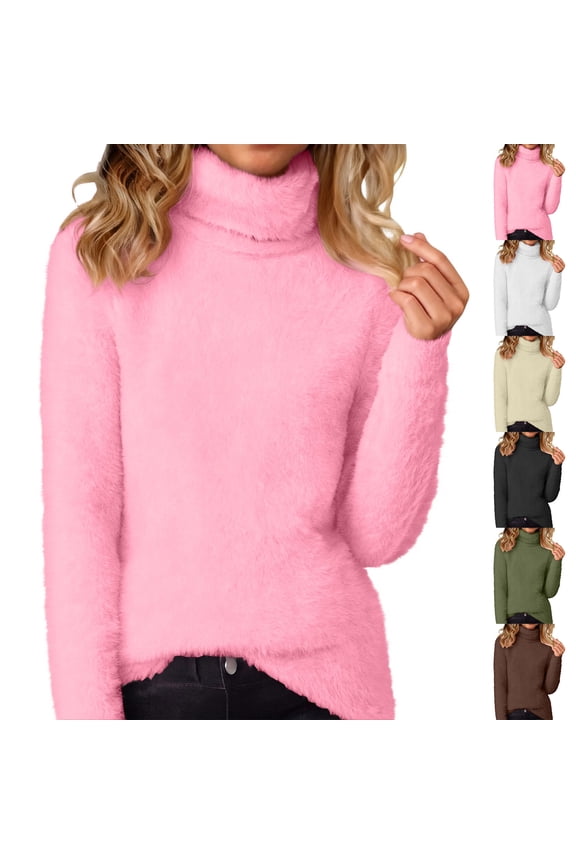 Womens Cozy Sweaters Fuzzy Fleece Turtle Neck Jumpers Soft Long Sleeve Fluffy Pullover Fall Winter Clothes