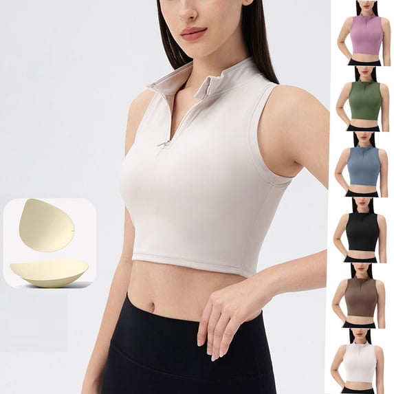 AGWOLF Womens Crop Golf Tank Tops Sleeveless Collared Tennis Shirts Athletic Workout Cropped Tank Top with Removeable Padded Light Blue S