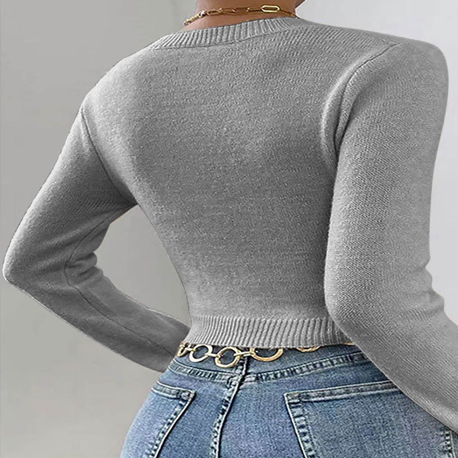 AGWOLF Womens Crop Sweaters Slim Mock Neck Front Knot Pleated Jumper ...