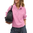 thumbnail image 1 of AGWOLF Womens Cute Sweatshirt Business Button Lapel Neck Long Sleeve Pullover Lightweight Solid Sweatshirts Loose Fit Fall Tops, 1 of 5