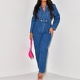 thumbnail image 1 of AGWOLF Womens Denim Jumpsuits Long Sleeve Elastic High Waist Jean Rompers Retro V Neck Straight Leg Jeans Overalls Denim Jumpsuits for Women Blue XL, 1 of 9