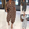 thumbnail image 1 of AGWOLF Womens Dot Print Jumpsuits Business Casual Short Sleeve Button Down Rompers One Piece with Belt Wide Leg Ankle Length Summer Overalls with Pockets Black L, 1 of 2