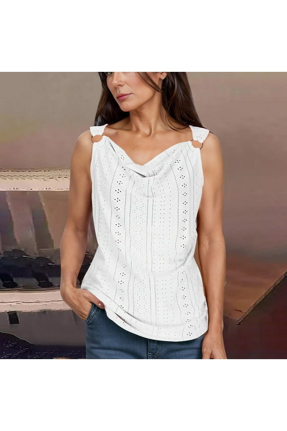 Womens Eyelet Tank,Women's Tank Tops Eyelet Embroidery V-Neck Sleeveless Tshirts Summer Basic O-Ring Shirts Going Out Top for Women