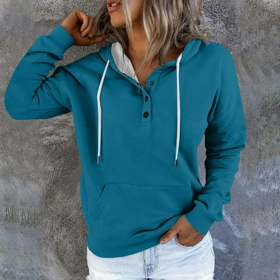 AGWOLF Womens Fall Hoodies Casual Button Down Hooded Sweatshirts Trendy Solid Color Long Sleeve Pullover with Pocket
