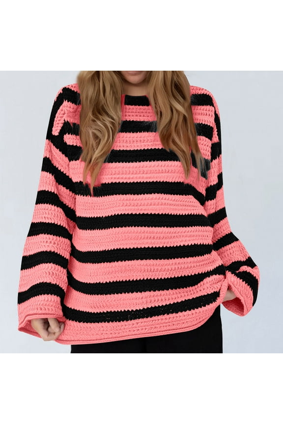 Womens Fall Sweaters Cozy Striped Knit Pullover Ugly Boat Neck Color Block Jumper Vintage Preppy Jumper