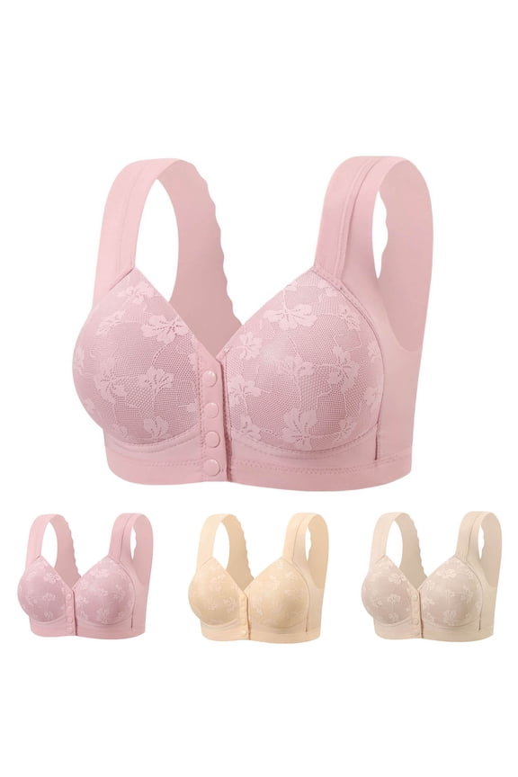 Womens Front Closure Bras Full Coverage Push Up Comfortable Bras No Underwire Support Bra for Older Women