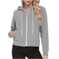 thumbnail image 1 of AGWOLF Womens Full Zip Up Hoodies Fashion Solid Basic Long Jacket Coat Drawstring Long Sleeve Hooded Sweatshirts with Pockets, 1 of 7