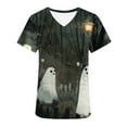 thumbnail image 1 of AGWOLF Womens Halloween Scrub Tops V-Neck Short Sleeve Funny Ghost Print Top Nursing Uniform Workwear T Shirts Soft Lightweight Blouse Holiday Tees with Pockets, 1 of 5