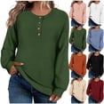 thumbnail image 1 of AGWOLF Womens Henley Sweaters Trendy Crewneck Knit Oversized Sweater Loose Fit Drop Shoulder Long Sleeve Pullover Tops Fall Winter Clothes L, 1 of 5