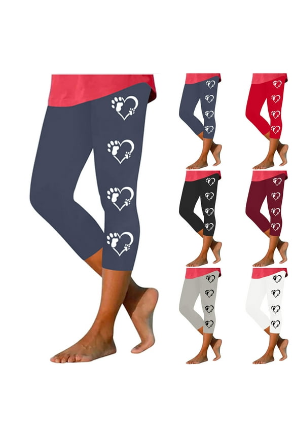 Womens High Waist Capri Leggings Stretchy Workout Yoga Leggings Tummy Control Elastic Waisted Capris Summer Casual Knee Length Athletic Leggings