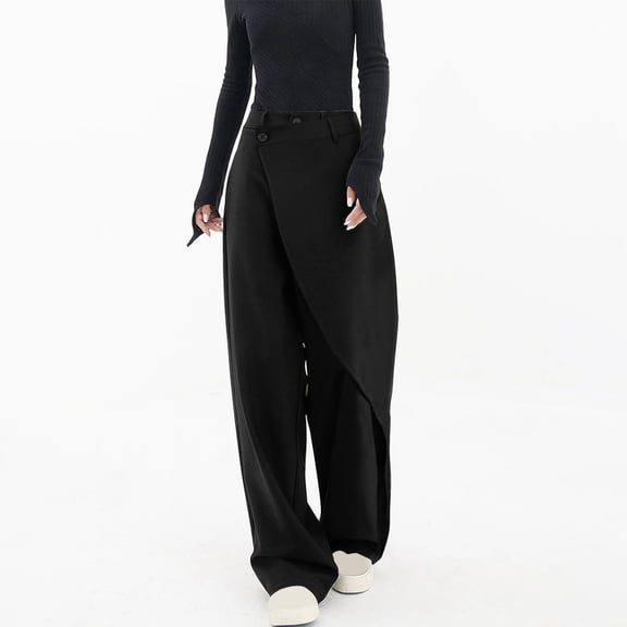 AGWOLF Womens High Waist Pants Asymmetrical Dress Chic Pant Irregular Tailored Design Business Casual Long Work Trousers