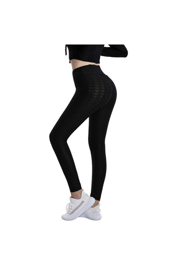 Womens High Waist Textured Leggings Tummy Control Butt Lift Yoga Pants Skinny Workout Gym Pants