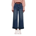 thumbnail image 1 of AGWOLF Womens High Waist Wide Leg Jeans Trendy Cropped Mom Jean Solid Ankle Length Stretchy Denim Pants with Pockets Blue L, 1 of 4
