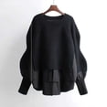thumbnail image 1 of AGWOLF Womens Lantern Long Sleeve Sweater Preppy Mock Neck Splicing Knit Tops Trendy Oversized Jumper Fall Fashion Outfits, 1 of 3