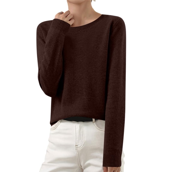 AGWOLF Womens Lightweight Sweaters Cozy Crewneck Knit Jumper Top Loose Long Sleeve Solid Basic Pullover