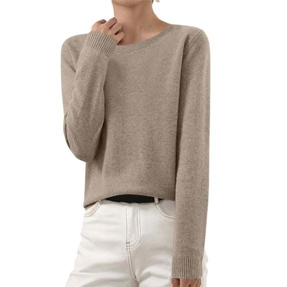 AGWOLF Womens Lightweight Sweaters Cozy Crewneck Knit Jumper Top Loose Long Sleeve Solid Basic Pullover