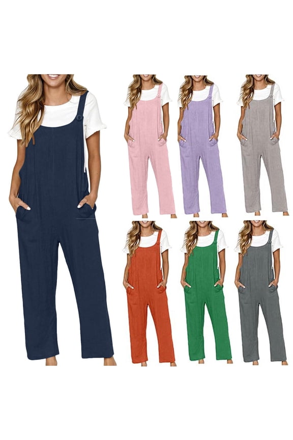 Womens Linen Bib Overalls Plus Size Adjustable Strap Jumpsuits Plus Size Solid Color Rompers with Pockets Summer Wide Leg Pants One Piece Orange XXXXXL